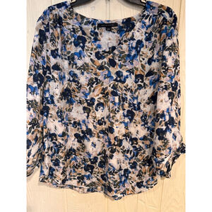 Zac & Rachel Blouse Blue White Floral Large